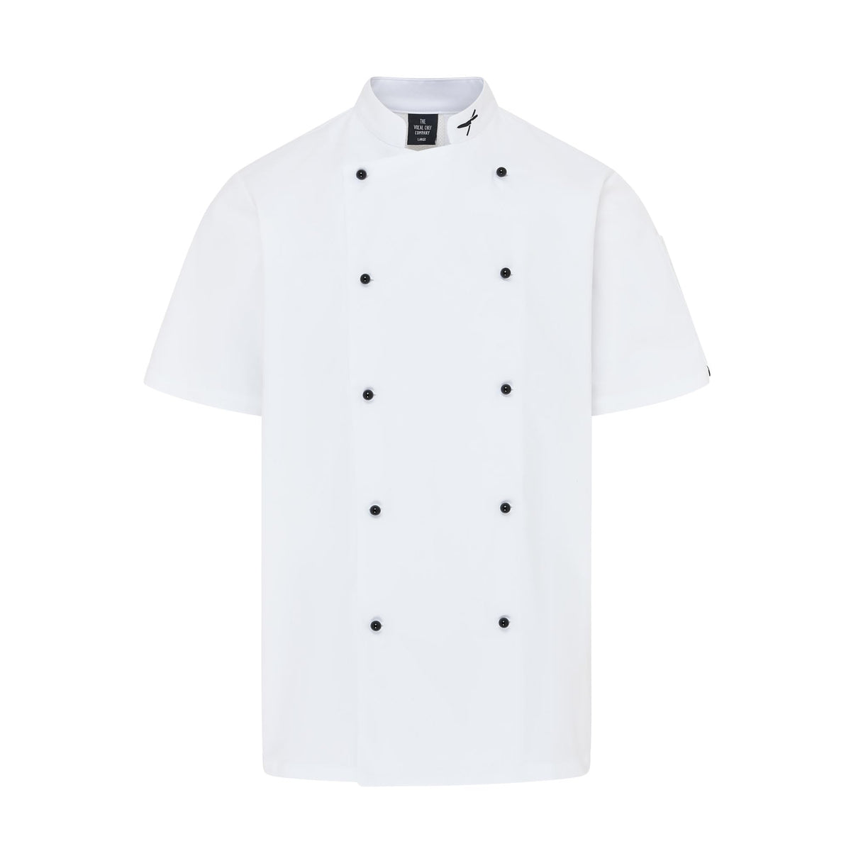 Vocal Chef professional white chef jacket subtle vented back design double breasted black buttons UK