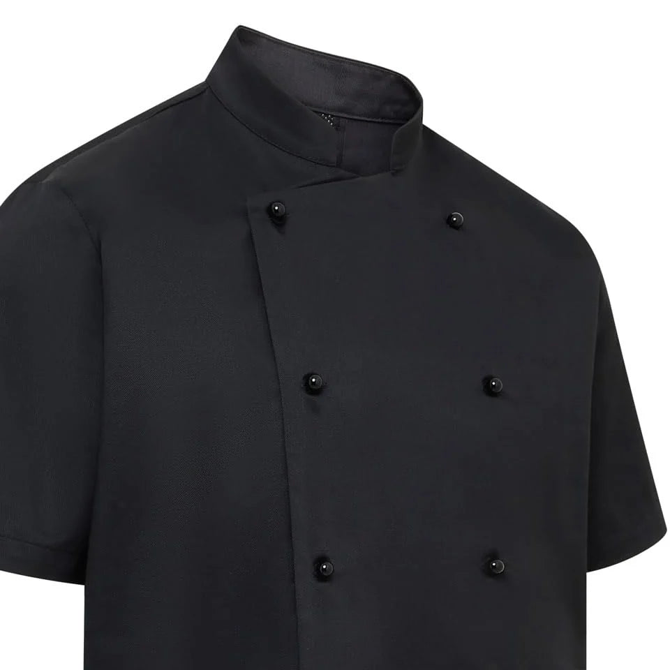 Mandarin collar and black studded buttons