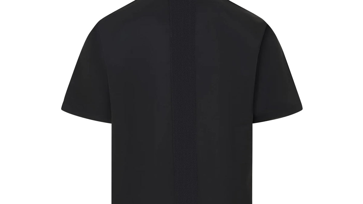 A plain unbranded black chef t-shirt, back view