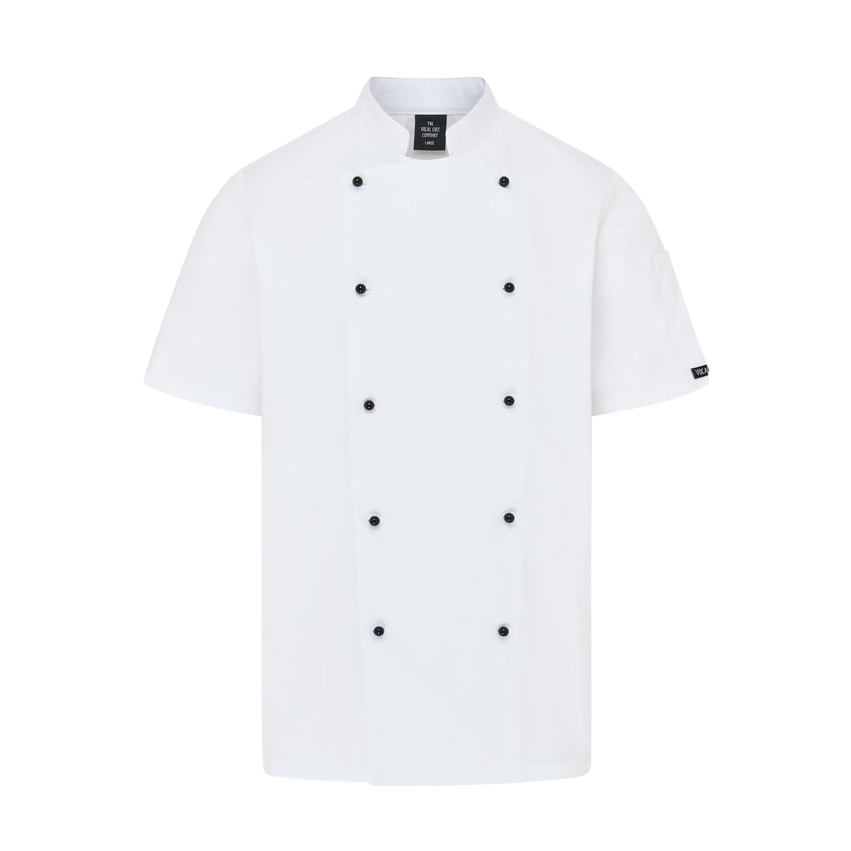 Vocal Chef professional white chef jacket stealth vented back design double breasted black buttons UK