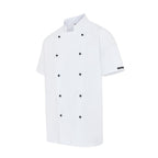 Vocal Chef professional white chef jacket stealth vented back design double breasted black buttons UK