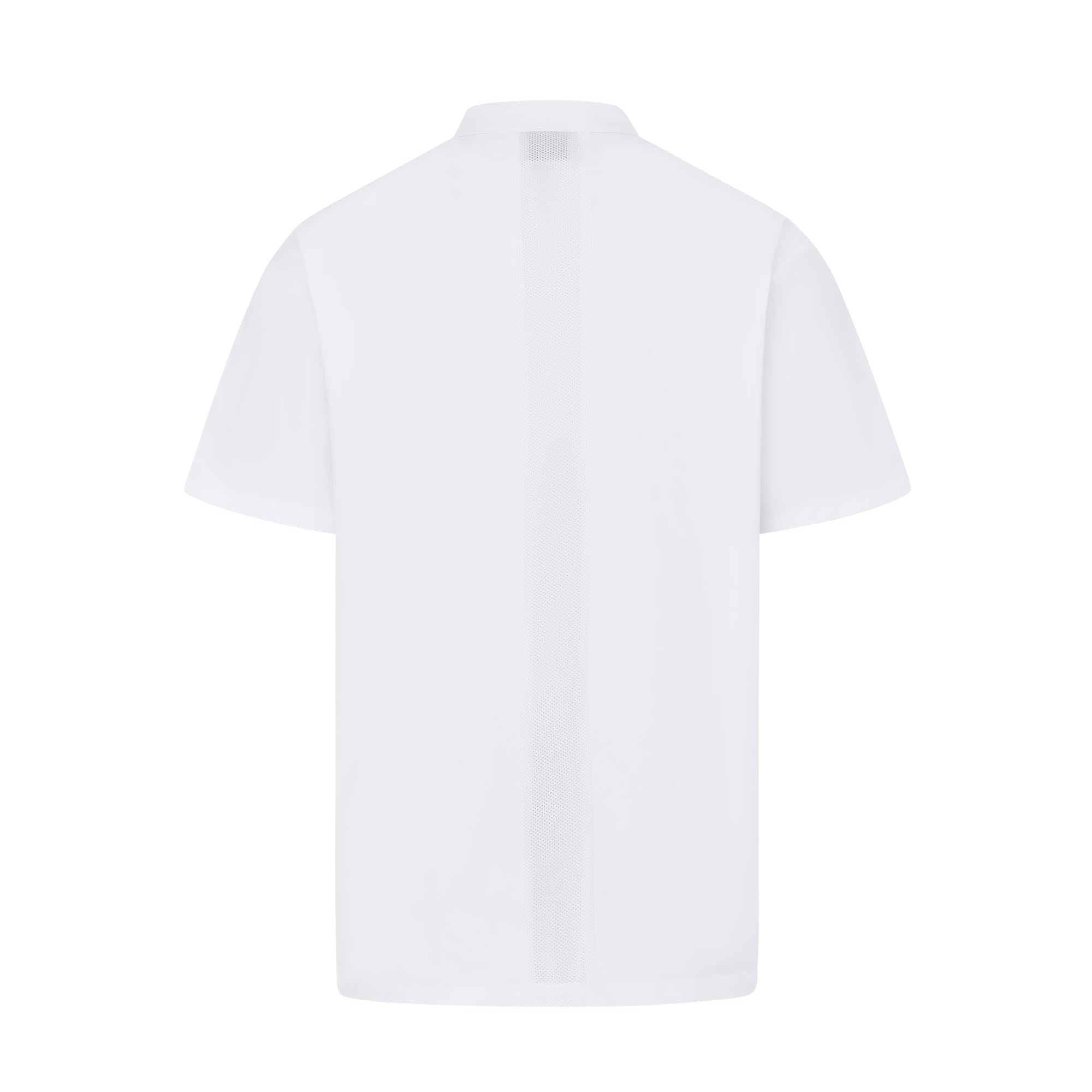 Vocal Chef professional white chef jacket subtle vented back design double breasted black buttons UK