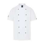 Vocal Chef professional white chef jacket original vented back design double breasted black buttons UK