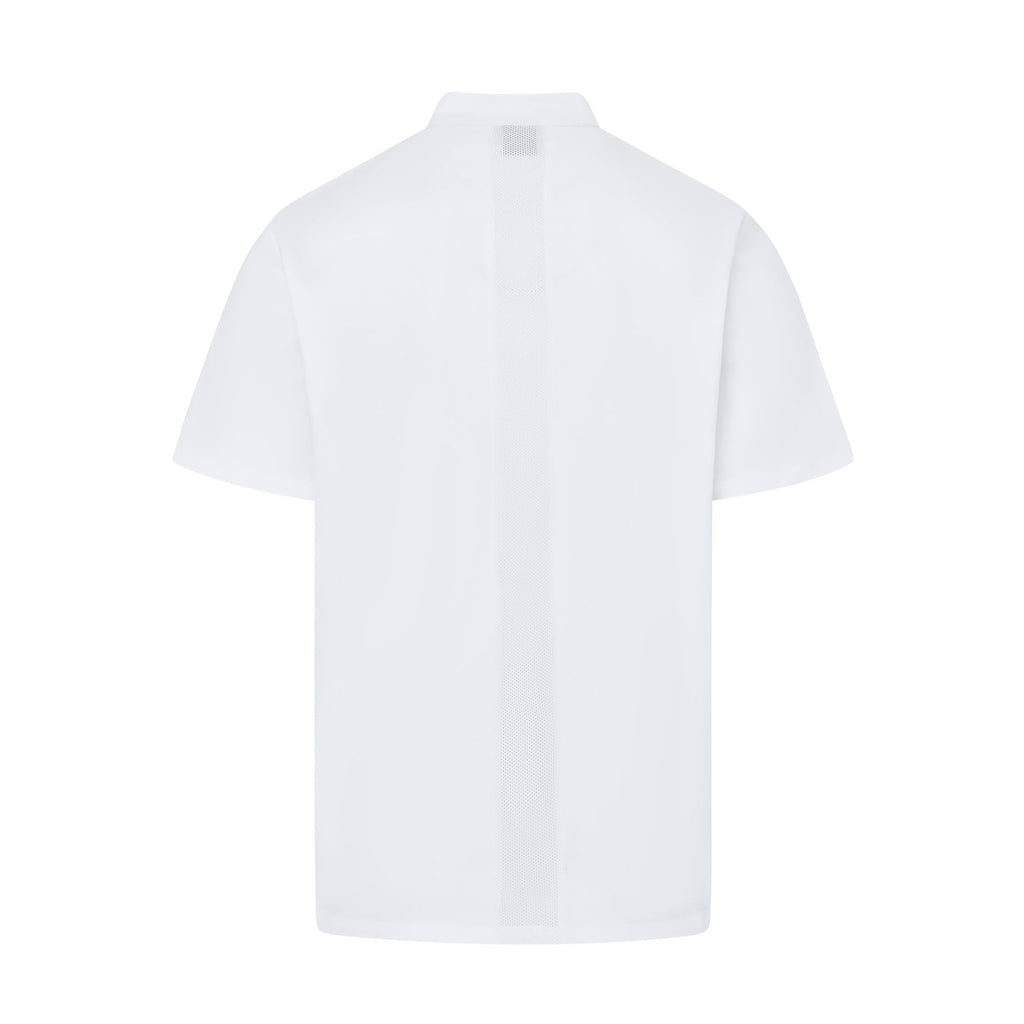 Vocal Chef professional white chef jacket original vented back design double breasted black buttons UK