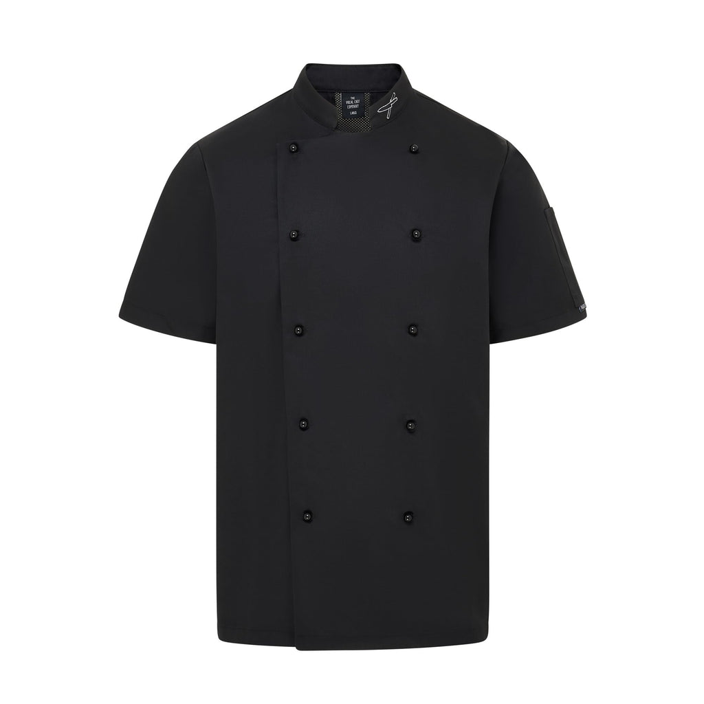 Vocal Chef professional black chef jacket subtle vented back design double breasted black buttons UK
